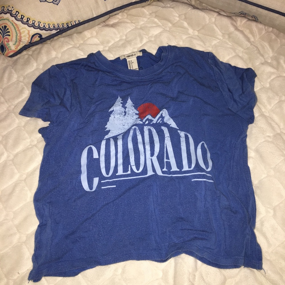 Light blue Colorado🗻 graphic crop top, Small